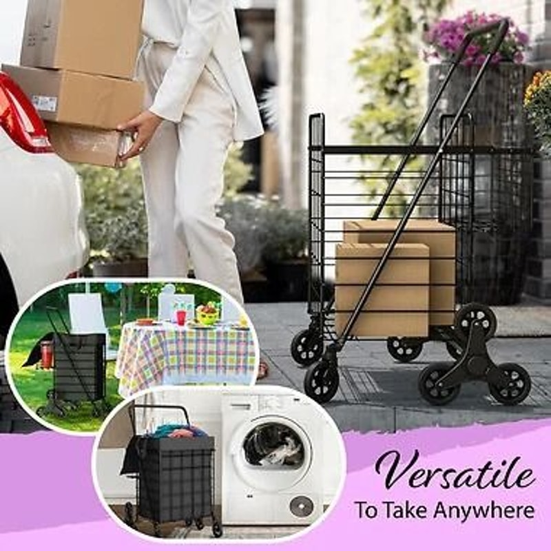 Heavy Duty Folding Shopping Cart With Double Baskets For Easy Transport 3