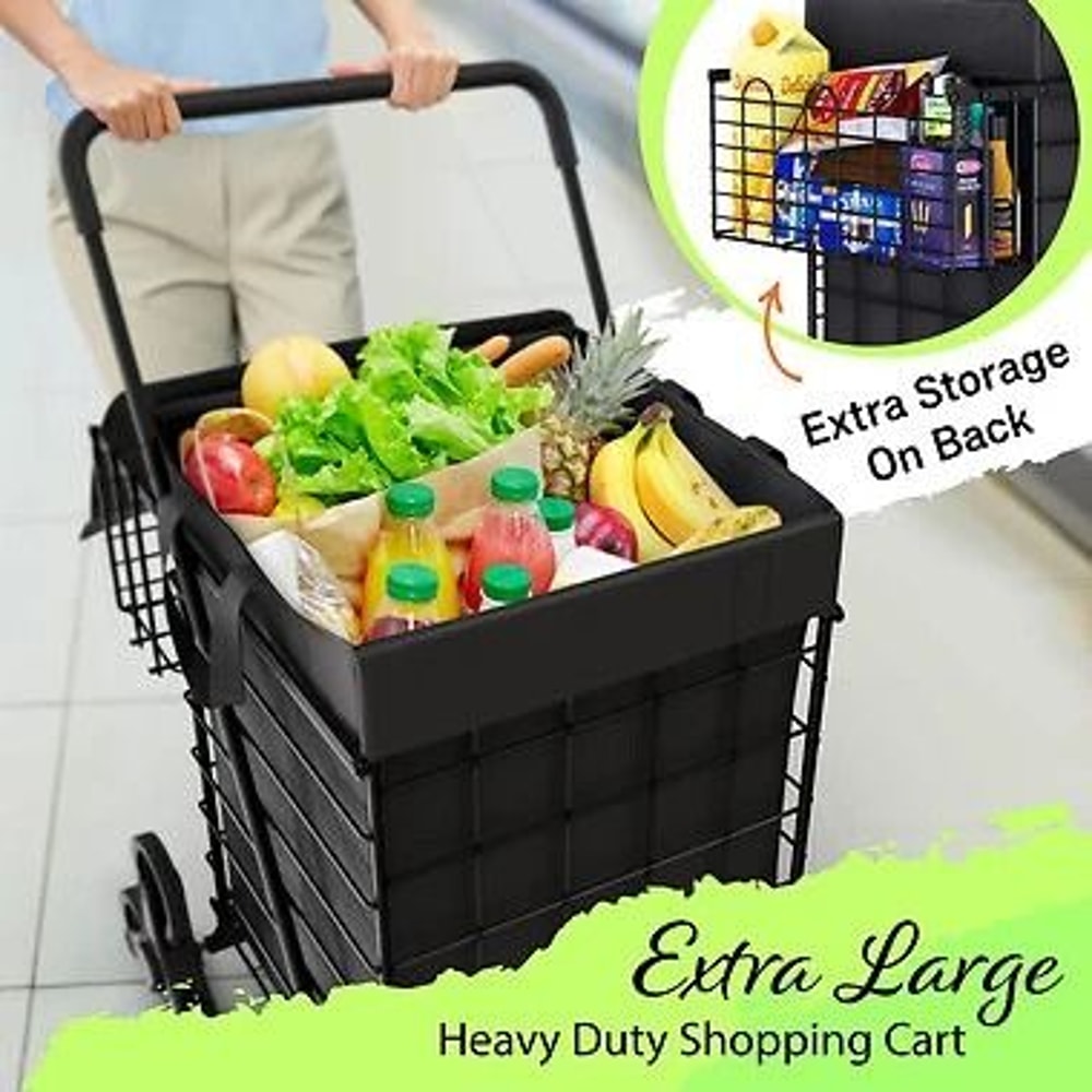 Heavy Duty Folding Shopping Cart With Double Baskets For Easy Transport 4