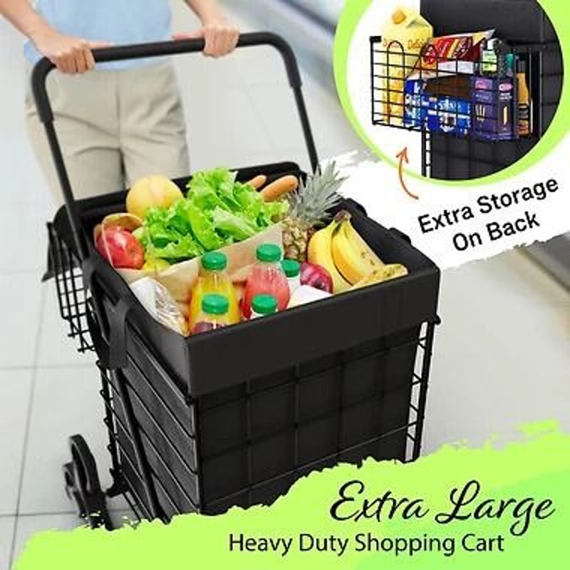 Heavy Duty Folding Shopping Cart With Double Baskets For Easy Transport 4