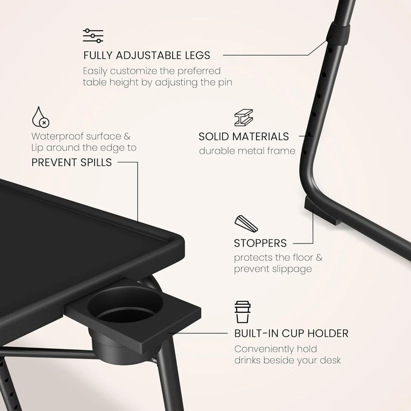 Adjustable TV Tray Table Portable Folding Laptop Desk Sofa Tray For Dining Work 6