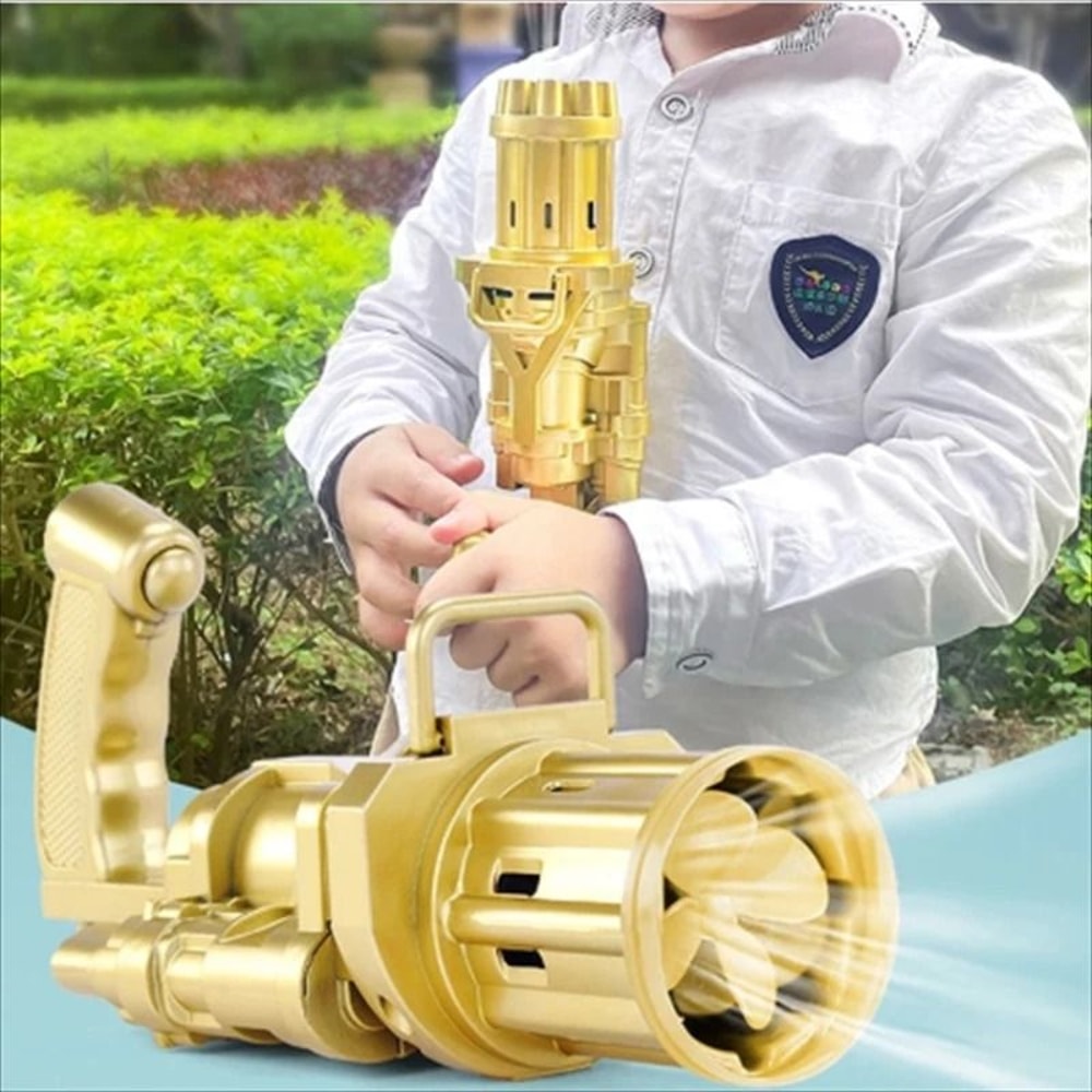 Outdoor Gatling Bubble Machine Automatic 8 Hole Bubble Maker Gold Gun Perfect For Outdoor Fun 1