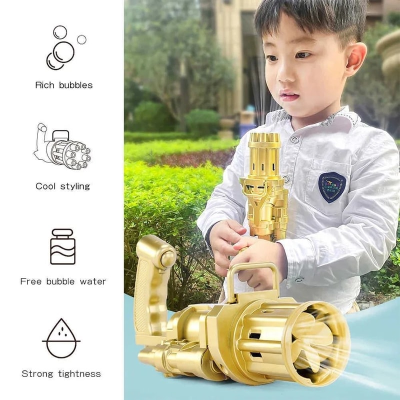 Outdoor Gatling Bubble Machine Automatic 8 Hole Bubble Maker Gold Gun Perfect For Outdoor Fun 5