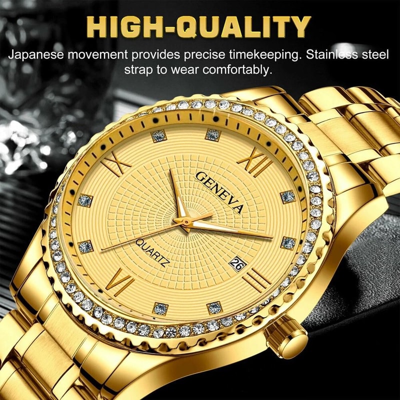 Luxury Gold Tone Stainless Steel Quartz Watch For Men Classic Business Wristwatch 2