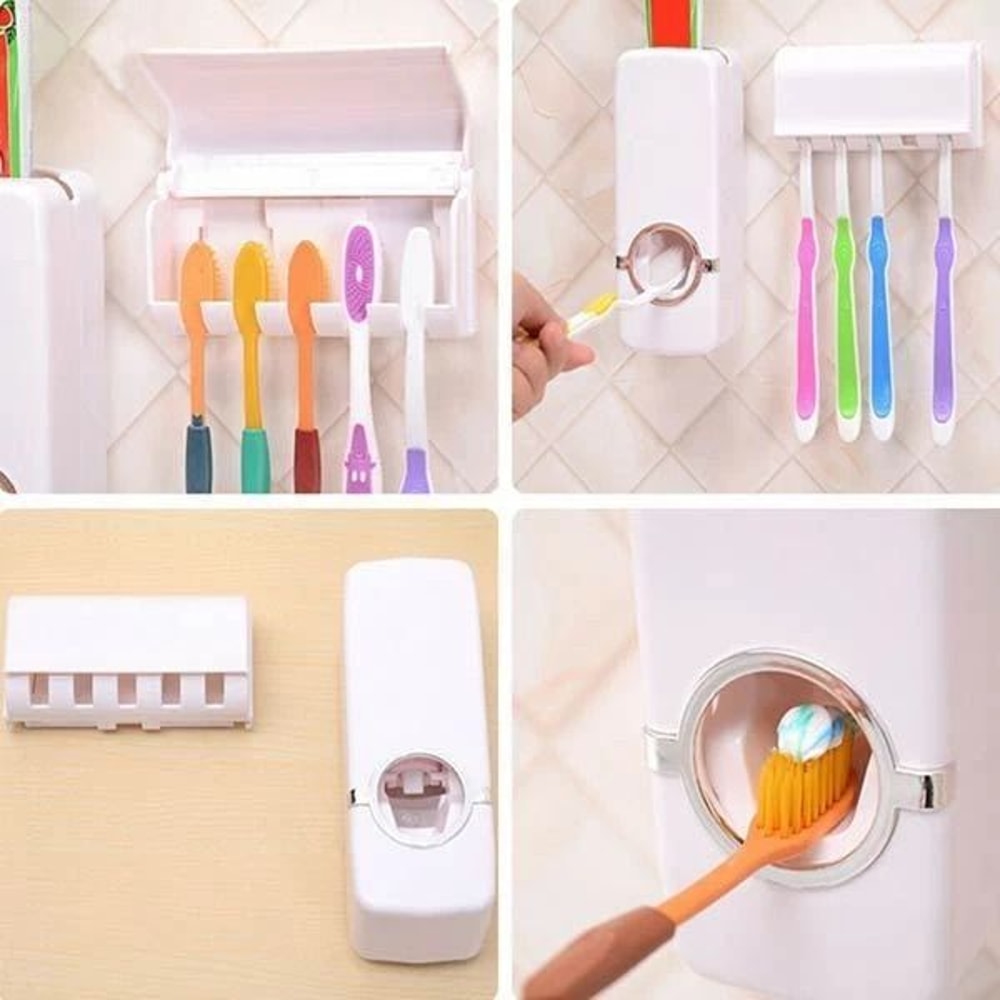 Toothpaste Dispenser 5 Toothbrush Holder Wall Mount Set 3
