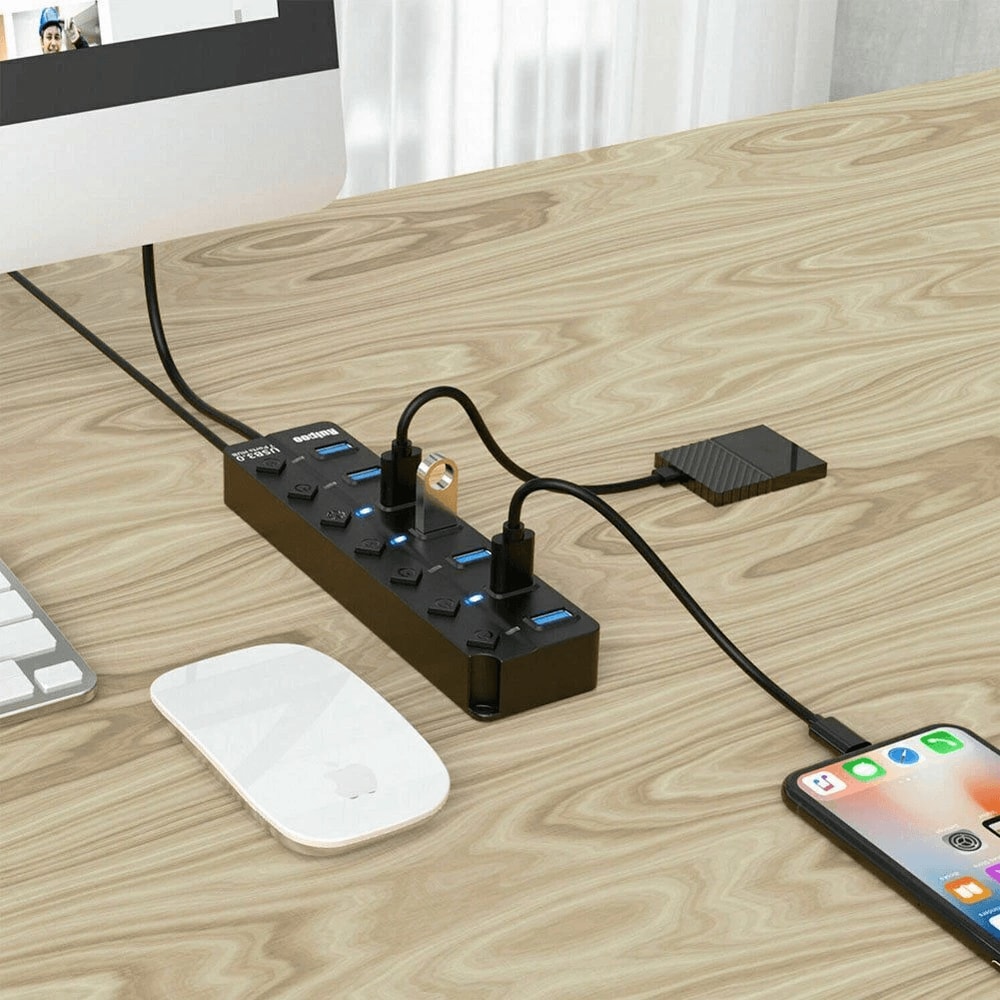 7 Port USB Hub Splitter Adapter High Speed Charging For PC Laptop Mac 0