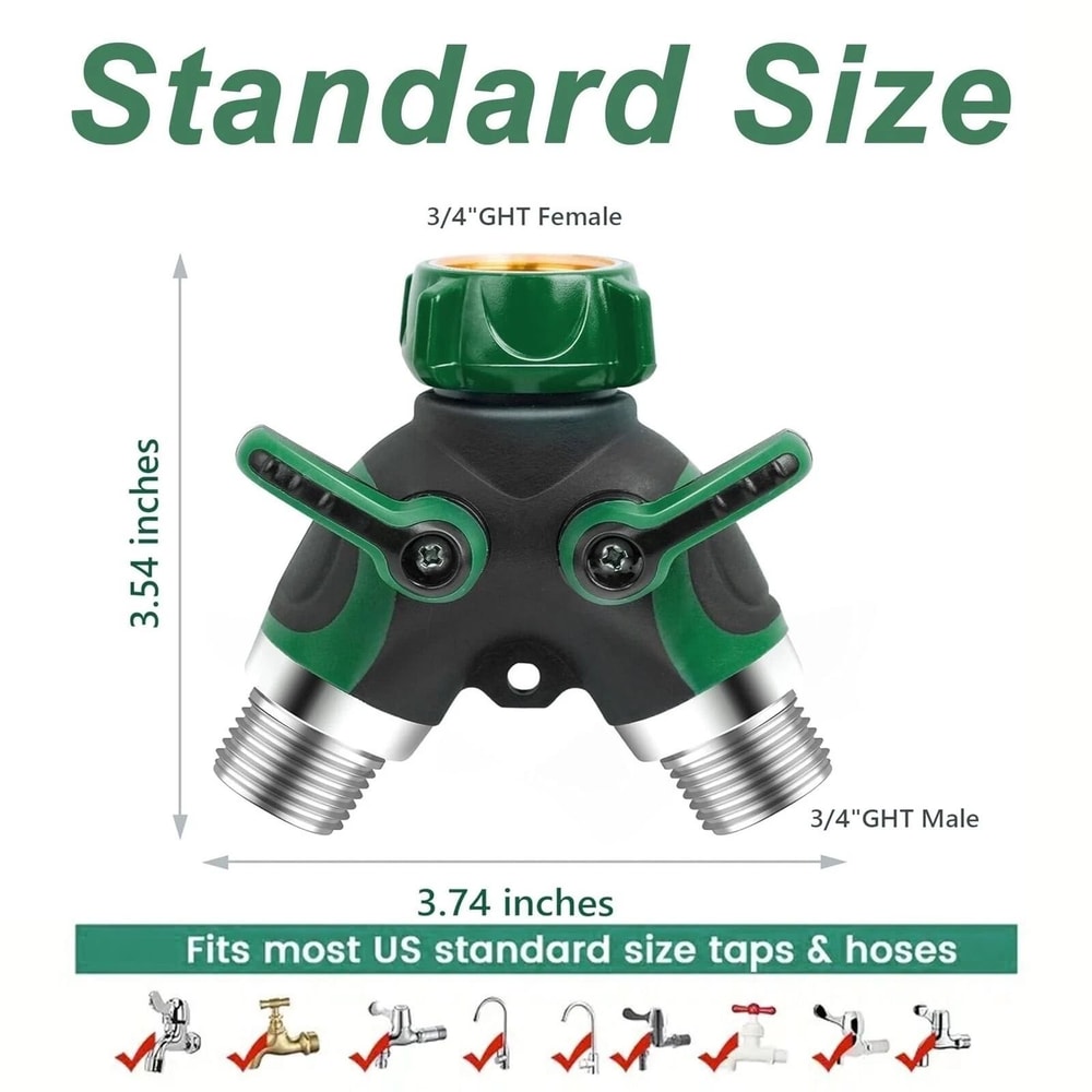 Wideskall Heavy Duty Metal Garden Hose 2 Way Y Splitter With Shut Off Valves 3