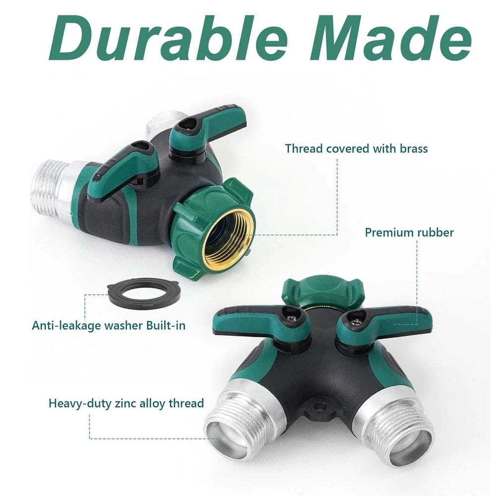 Wideskall Heavy Duty Metal Garden Hose 2 Way Y Splitter With Shut Off Valves 4