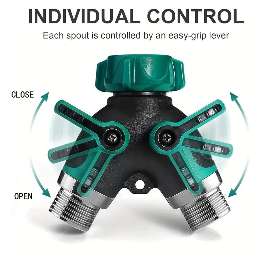 Wideskall Heavy Duty Metal Garden Hose 2 Way Y Splitter With Shut Off Valves 6
