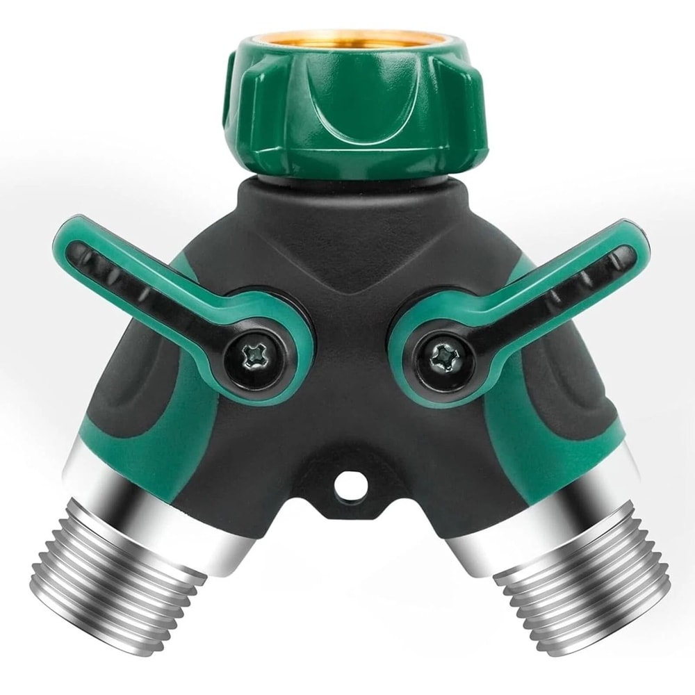 Wideskall Heavy Duty Metal Garden Hose 2 Way Y Splitter With Shut Off Valves 8