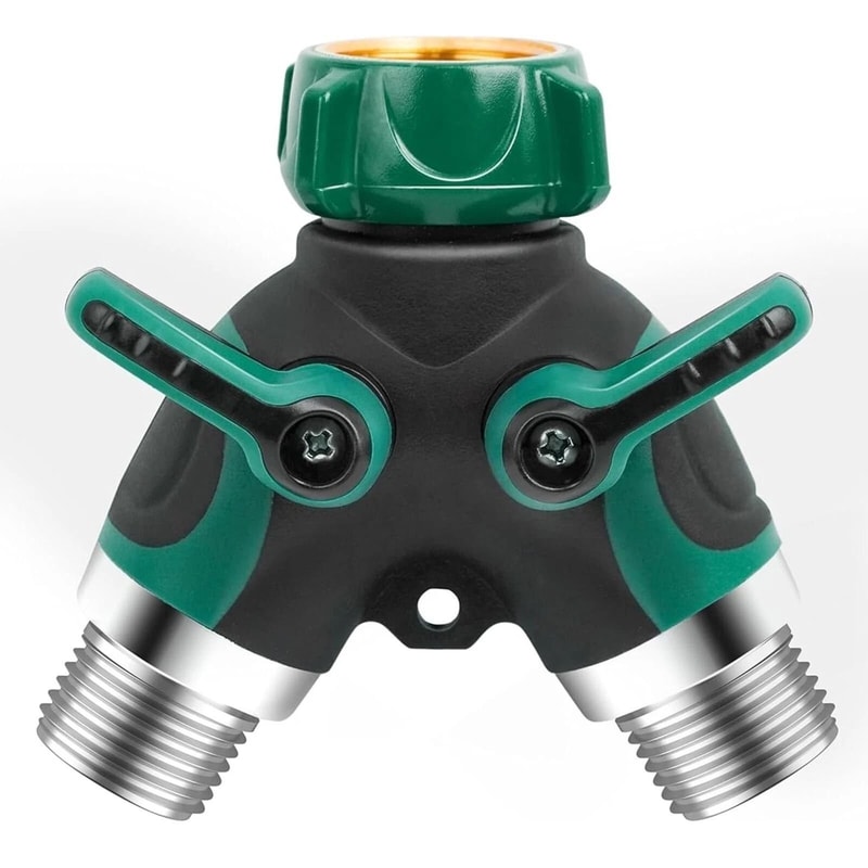 Wideskall Heavy Duty Metal Garden Hose 2 Way Y Splitter With Shut Off Valves 8