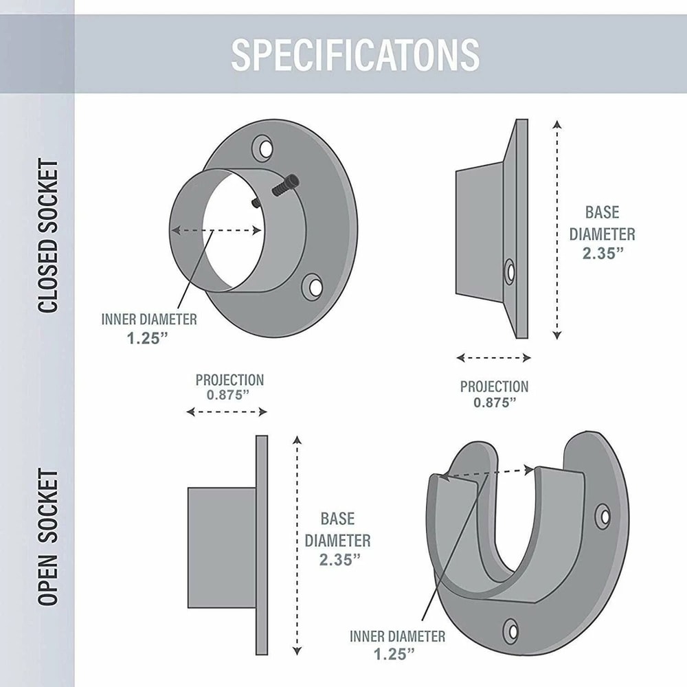 Heavy Duty Stainless Steel Closet Pole Support Chrome Rod End Bracket 1