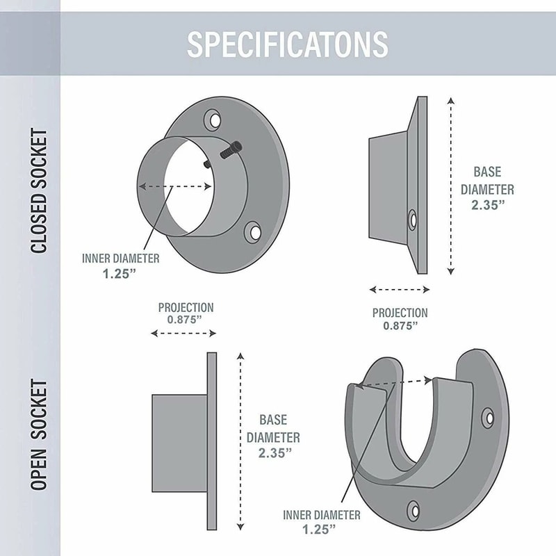 Heavy Duty Stainless Steel Closet Pole Support Chrome Rod End Bracket 1