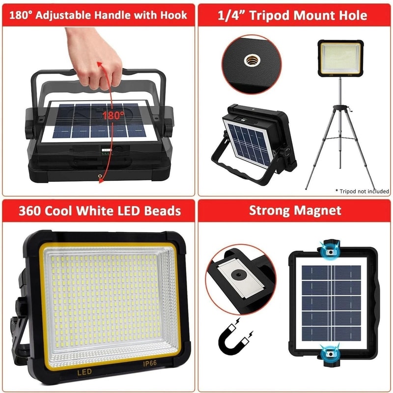 Solar LED Work Light Rechargeable Portable Floodlight 5