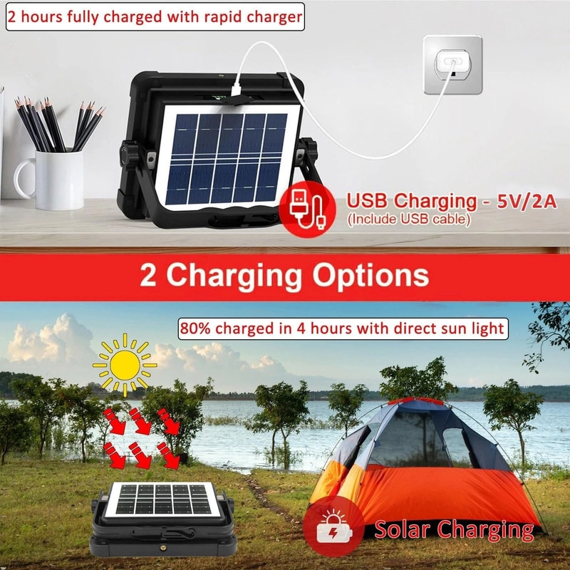 Solar LED Work Light Rechargeable Portable Floodlight 6