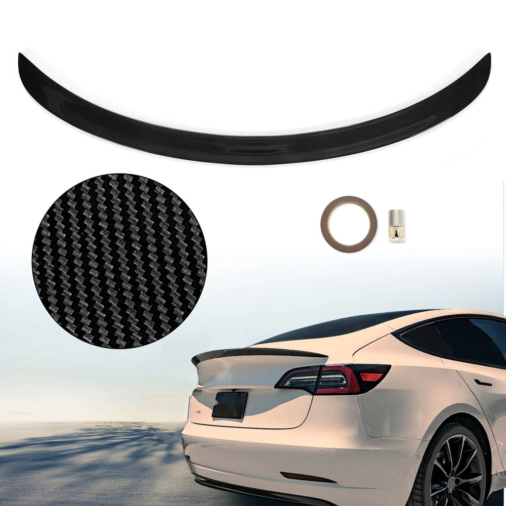 Rear Trunk Spoiler Wing For Tesla Model 3 Carbon Fiber Look Perfect Fit 0