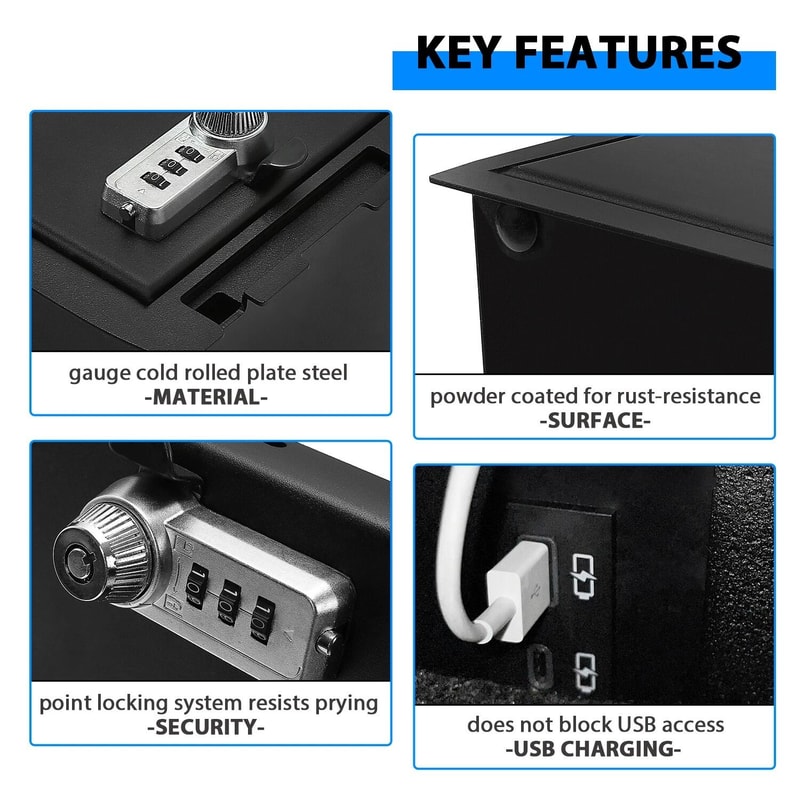 Center Console Safe Storage Vault With USB For Toyota Tacoma 10
