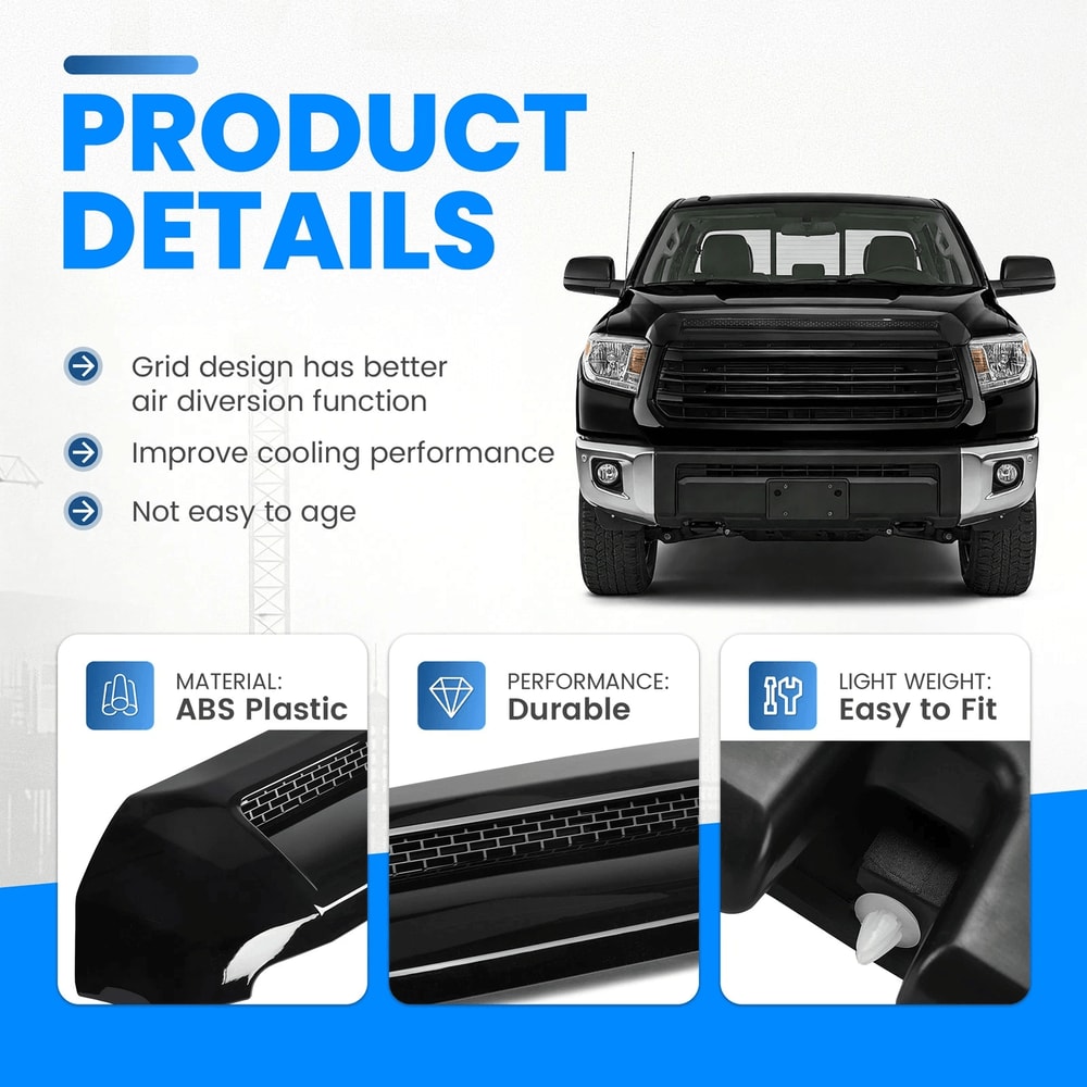 Premium Gloss Black Hood Bulge Molding Grille Trim For Toyota Tundra 18