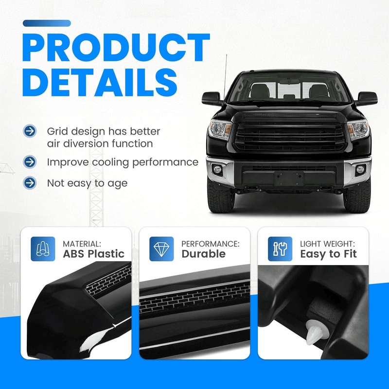 Premium Gloss Black Hood Bulge Molding Grille Trim For Toyota Tundra 18