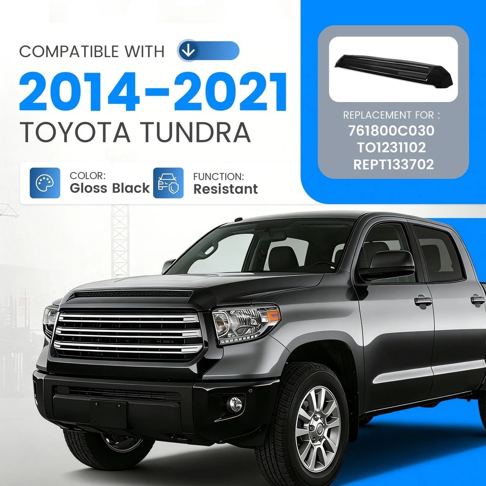 Premium Gloss Black Hood Bulge Molding Grille Trim For Toyota Tundra 19
