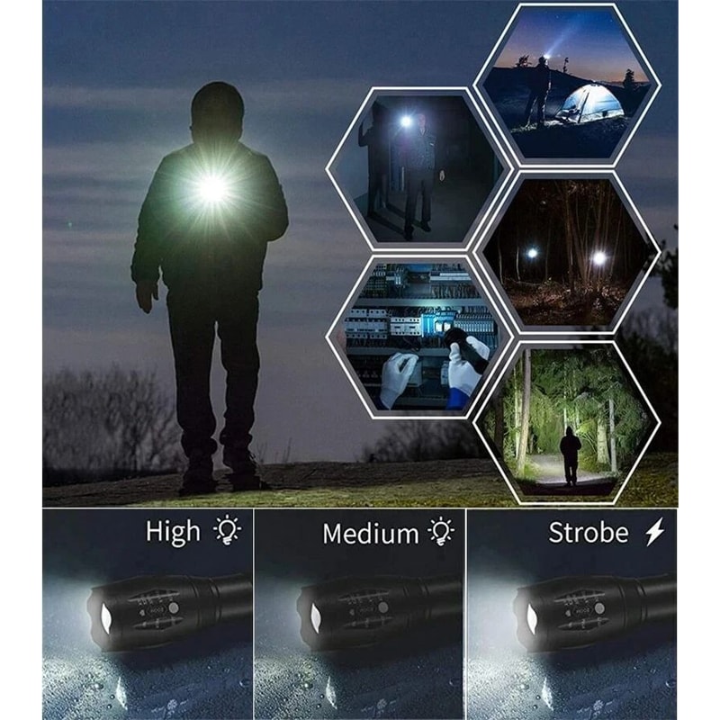 Premium Tactical LED Flashlight Ultra High Powered Flashlight With 5 Modes Zoomable Flashlight Foc 6