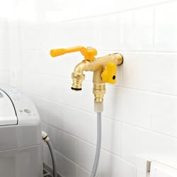 double tap brass garden faucet splitter valve with dual outlets for outdoor use