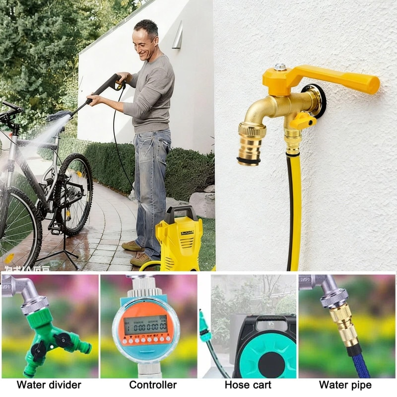 Double Tap Brass Garden Faucet Splitter Valve With Dual Outlets For Outdoor Use 2