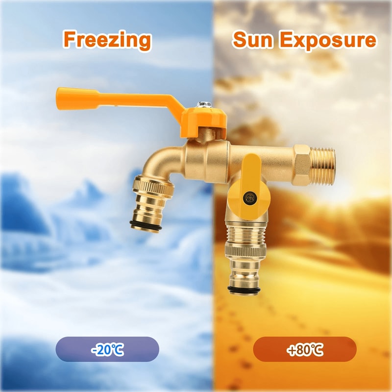 Double Tap Brass Garden Faucet Splitter Valve With Dual Outlets For Outdoor Use 3