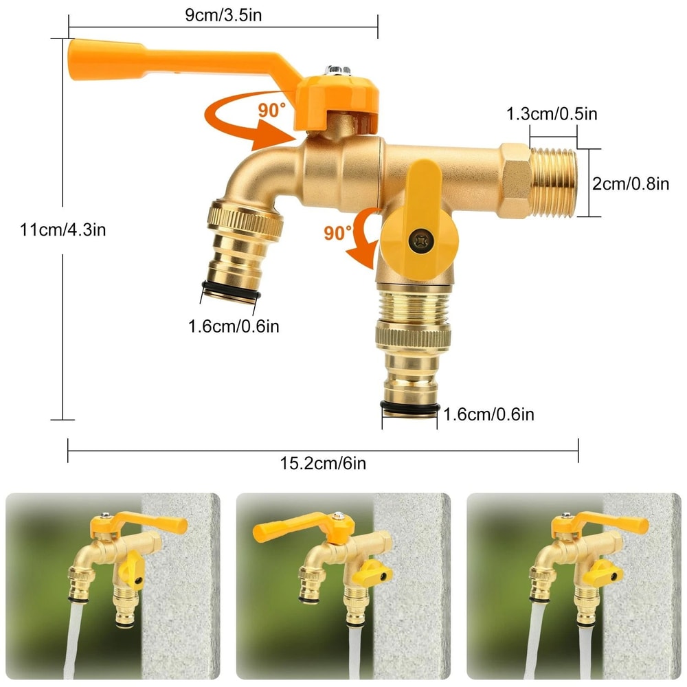 Double Tap Brass Garden Faucet Splitter Valve With Dual Outlets For Outdoor Use 5