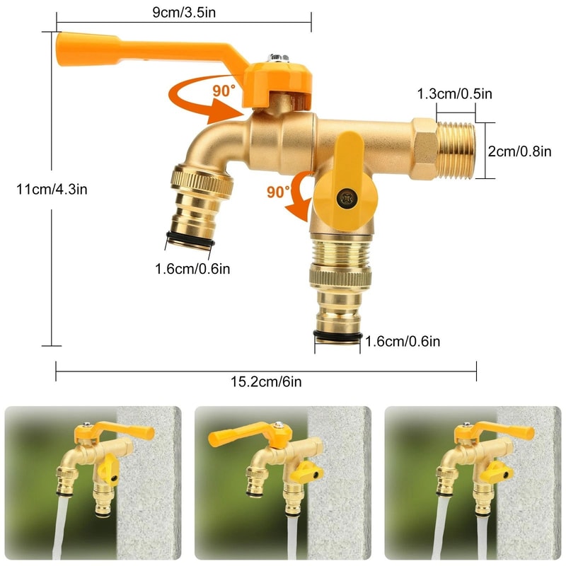 Double Tap Brass Garden Faucet Splitter Valve With Dual Outlets For Outdoor Use 5