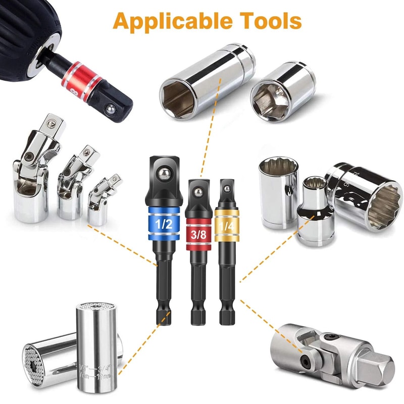 Socket Adapter Impact Driver Hex Shank Drill Bits Set With Right Angle Extension 3