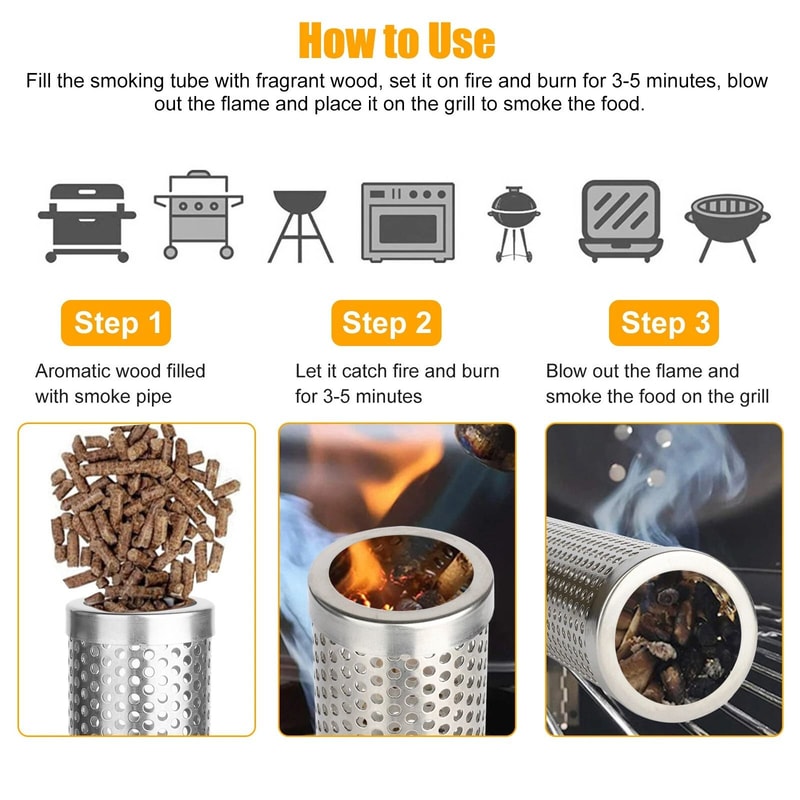 Stainless Steel BBQ Grill Smoker Tube For Wood Pellet Smoking Meat 3