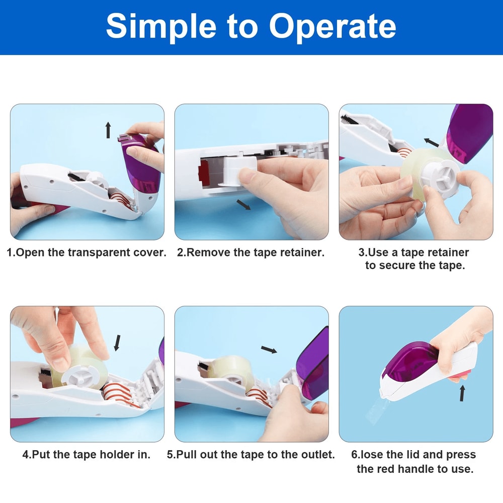 Automatic Tape Dispenser One Hand Press Type Portable Safety Cutter With 6 Rolls For Office Home 3
