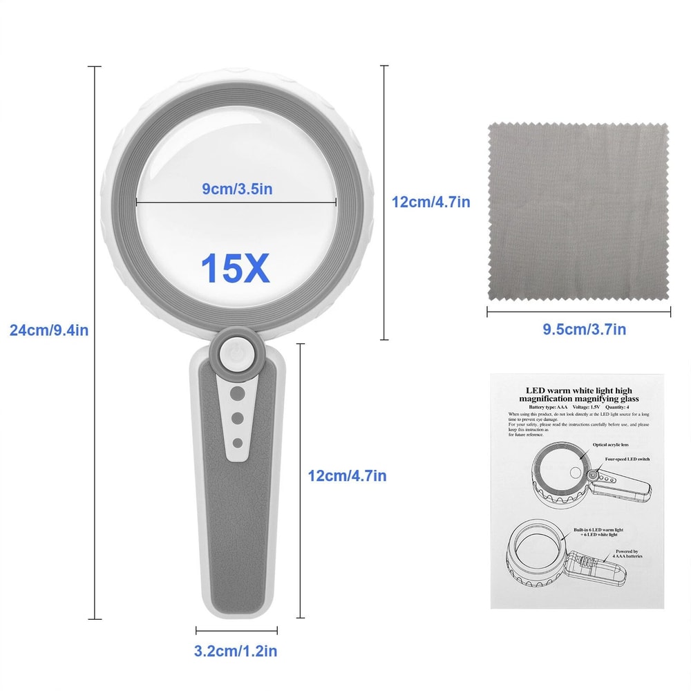 15X LED Magnifying Glass Handheld Magnifier With Dual Lens And 12 Lights 3