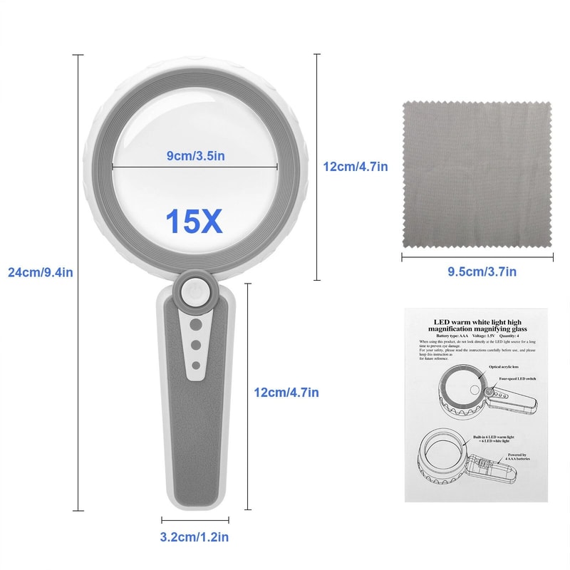 15X LED Magnifying Glass Handheld Magnifier With Dual Lens And 12 Lights 3