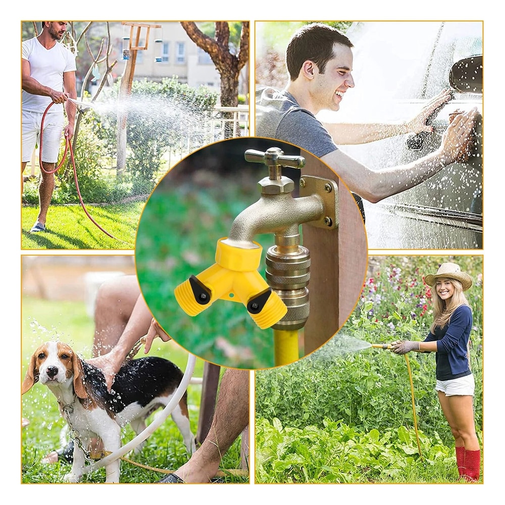 Heavy Duty 2 Way Garden Hose Splitter Y Valve Connector With Tap Adapter 2