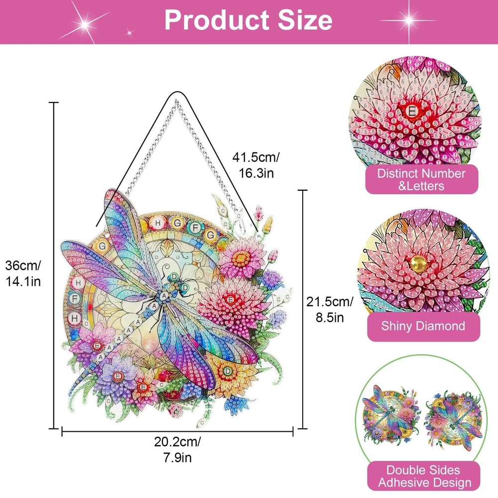 Handmade DIY Diamond Art Dragonfly Suncatcher Window Decor Craft Kit For Garden Home Decoration 5