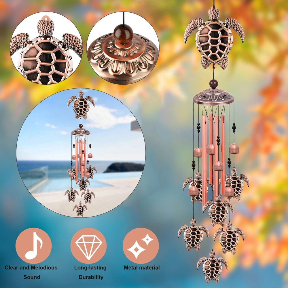 Turtle Wind Chimes For Garden And Patio Outdoor Home Decor With 4 Tubes 7