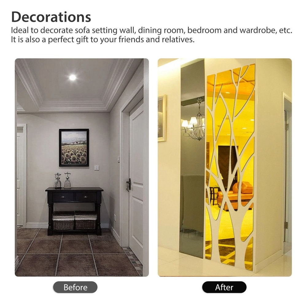 3D Acrylic Mirror Tree Wall Sticker Removable Modern Art Decal For Home Decor 2