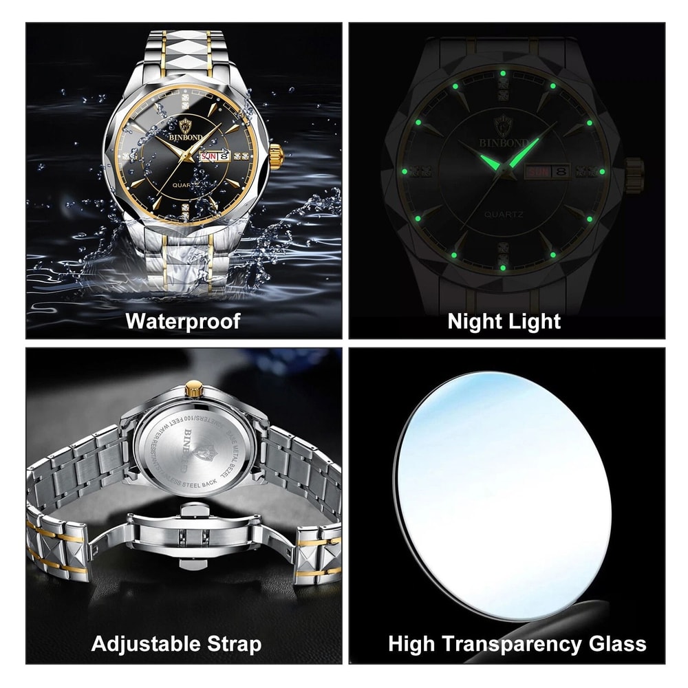 Men Waterproof Quartz Wristwatch Stainless Steel Luminous Business Watch 3