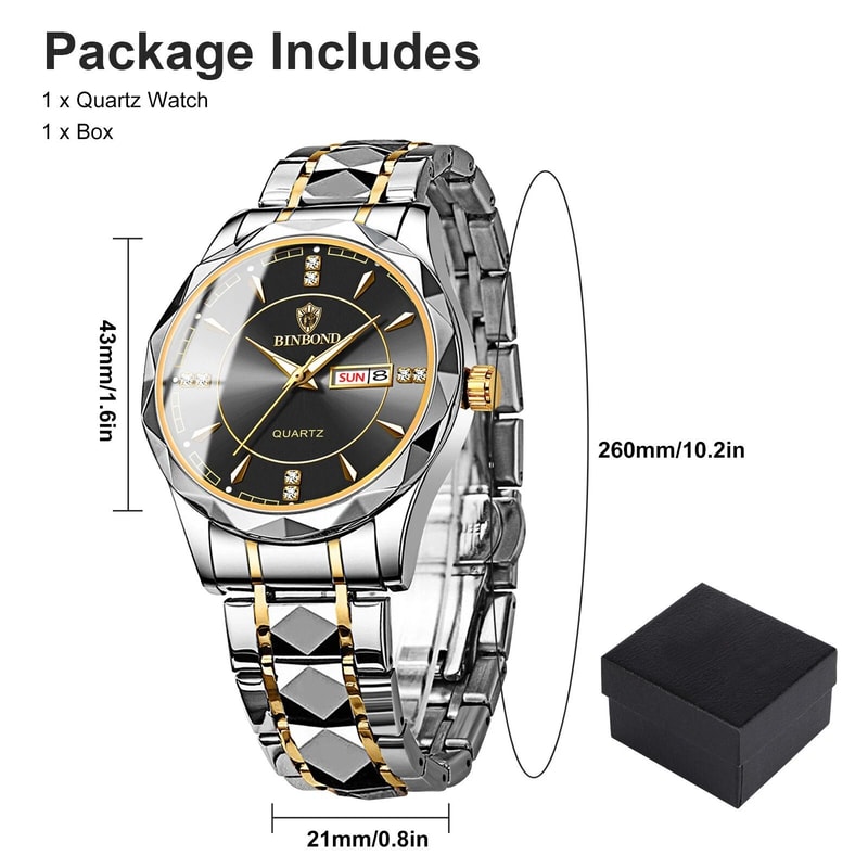 Men Waterproof Quartz Wristwatch Stainless Steel Luminous Business Watch 5