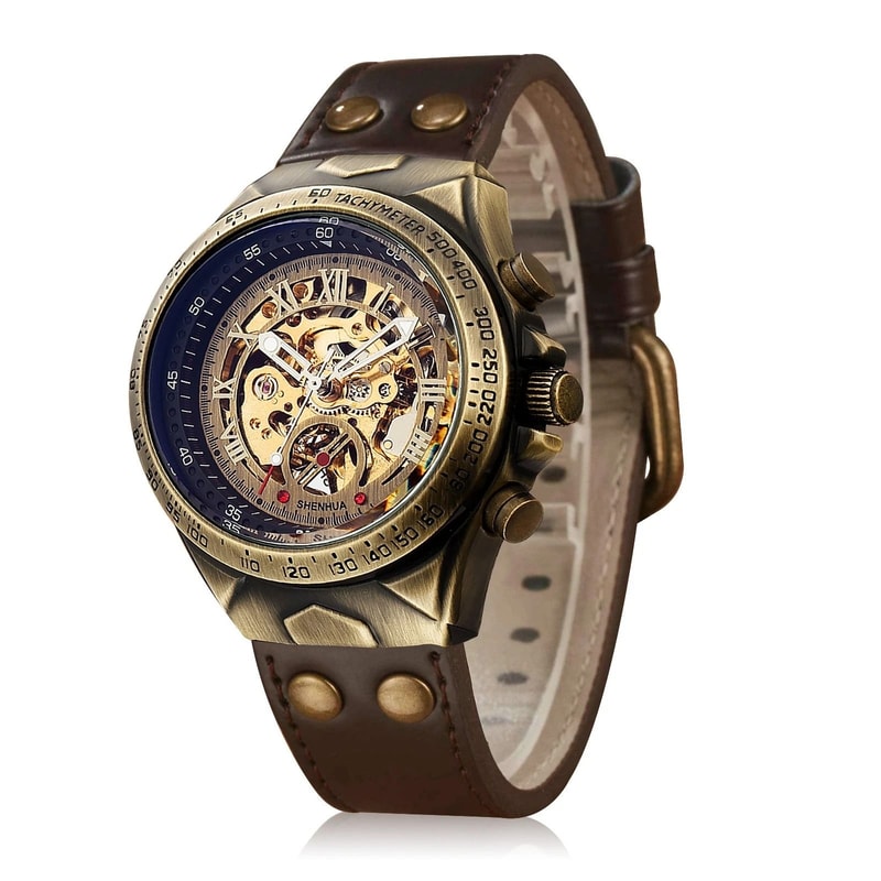 Luxury Mens Automatic Mechanical Watch With Roman Numerals Leather Strap 6