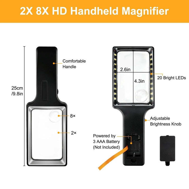 LED Magnifying Glass With Light 2X 8X Magnification For Seniors Low Vision Readers 5