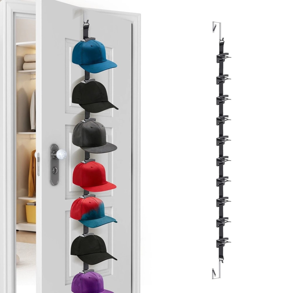 Adjustable Over Door Hat Rack Space Saving Cap Organizer With 10 Hooks 0