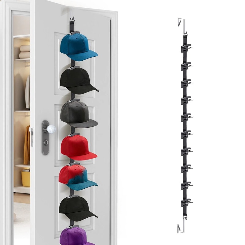 Adjustable Over Door Hat Rack Space Saving Cap Organizer With 10 Hooks 0