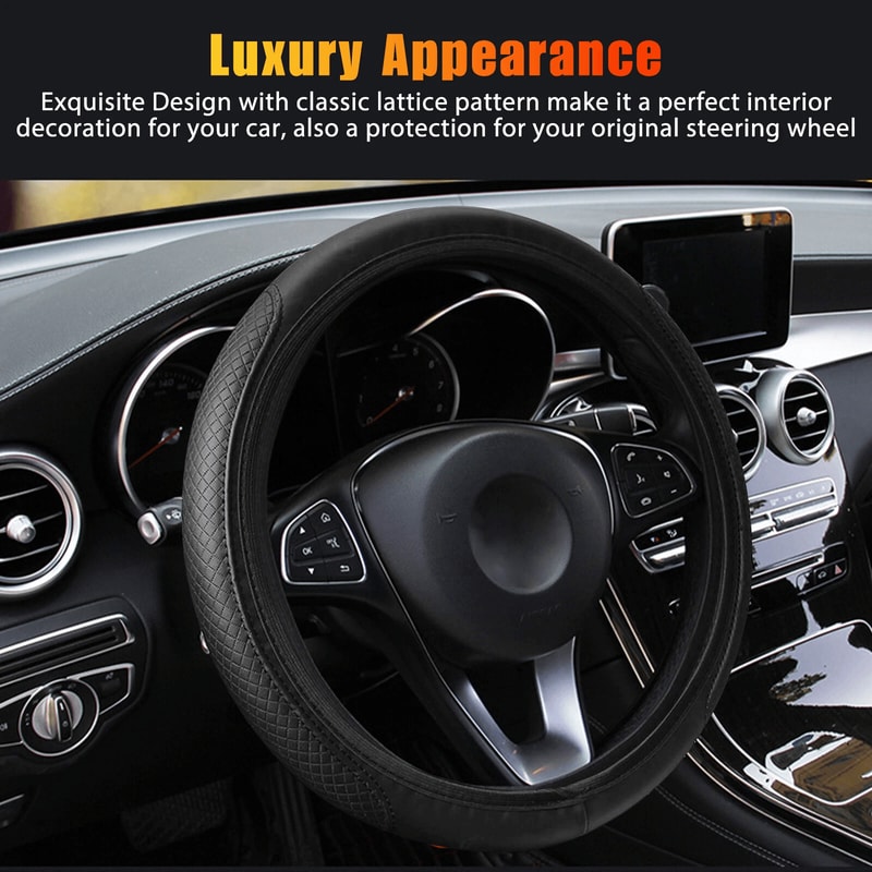 Leather Anti Slip Car Steering Wheel Cover Universal Black Accessories For Comfort And Grip 4