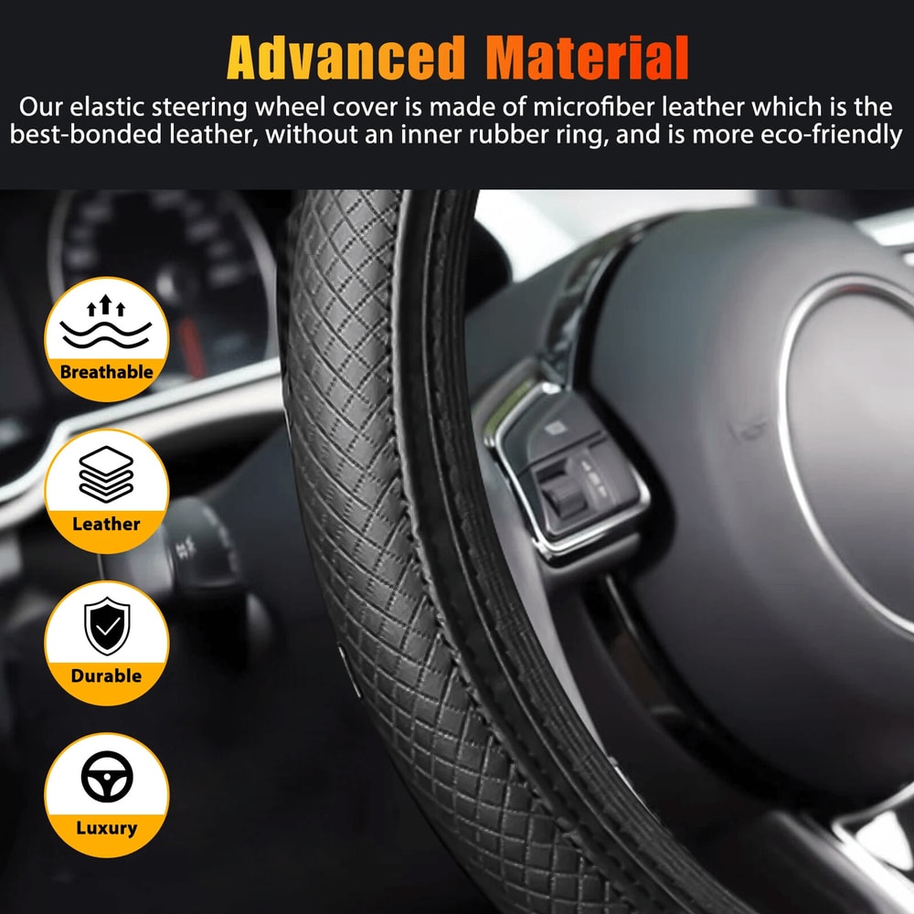 Leather Anti Slip Car Steering Wheel Cover Universal Black Accessories For Comfort And Grip 5