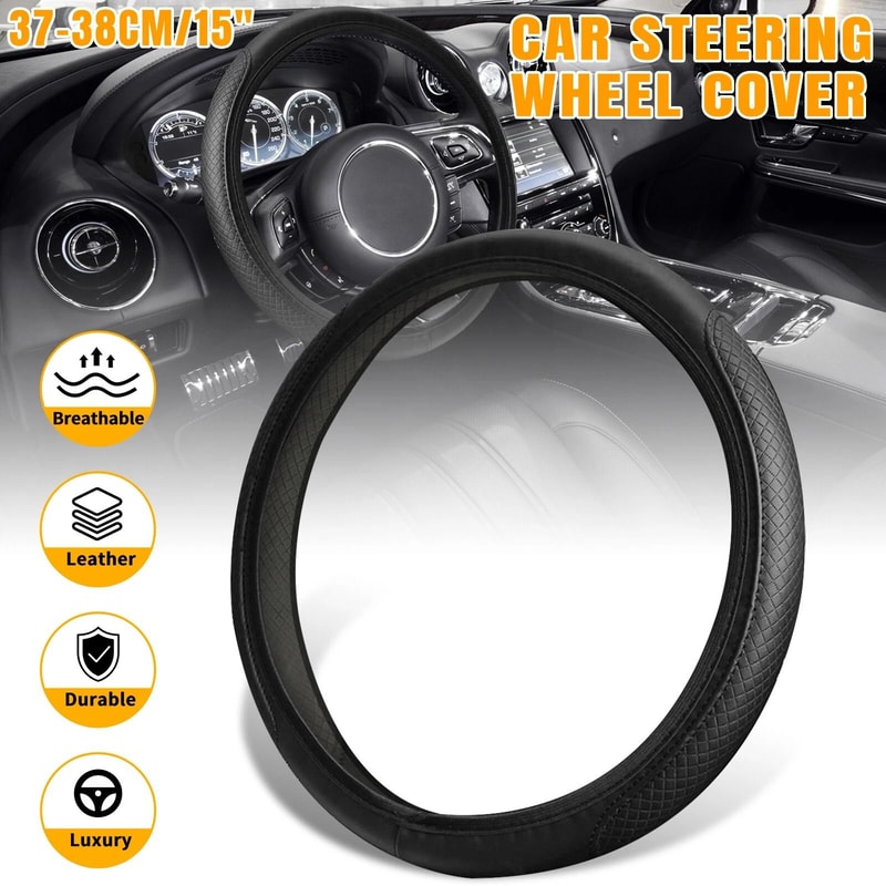 Leather Anti Slip Car Steering Wheel Cover Universal Black Accessories For Comfort And Grip 7