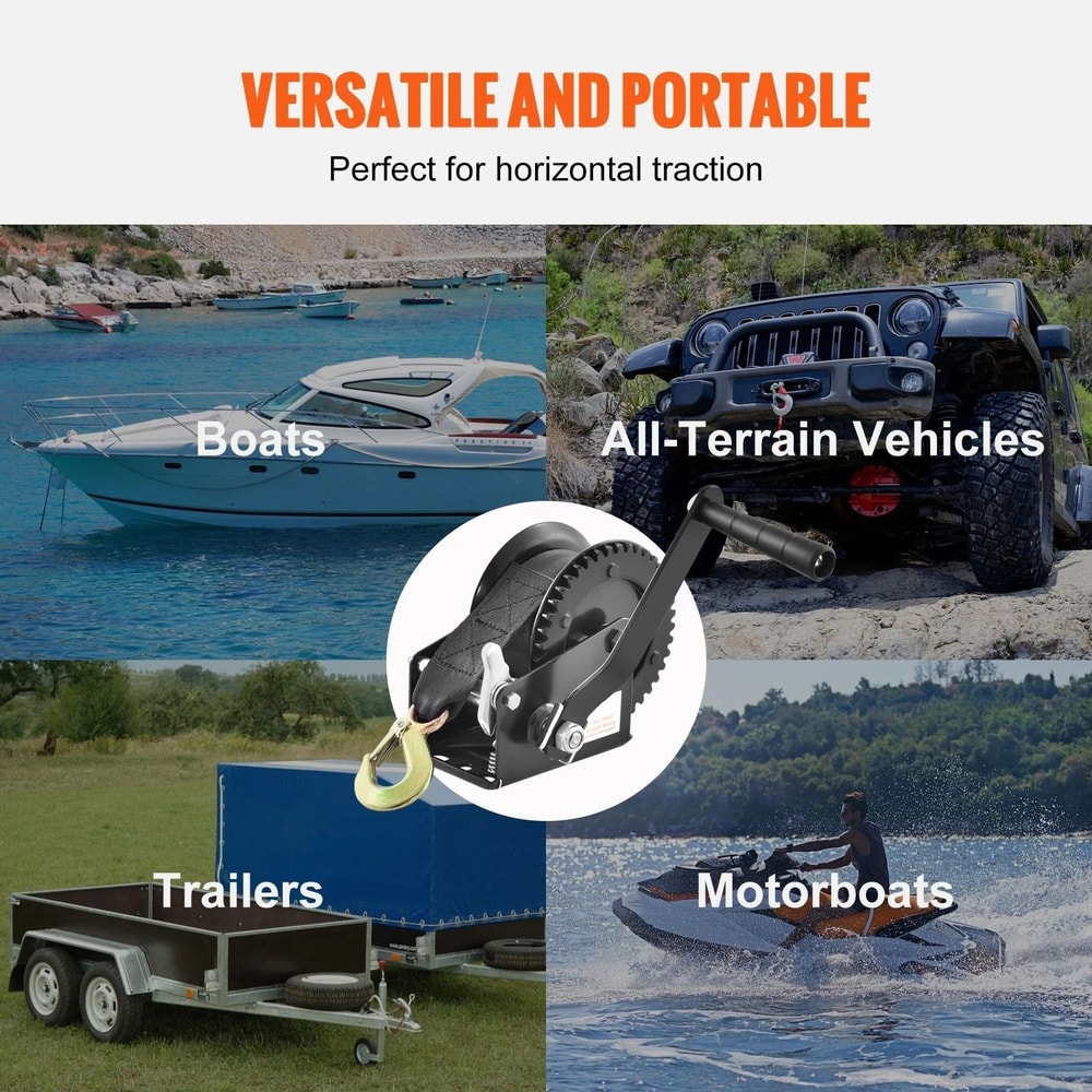 Hand Winch With Strap For Boat Trailer ATV Towing 3