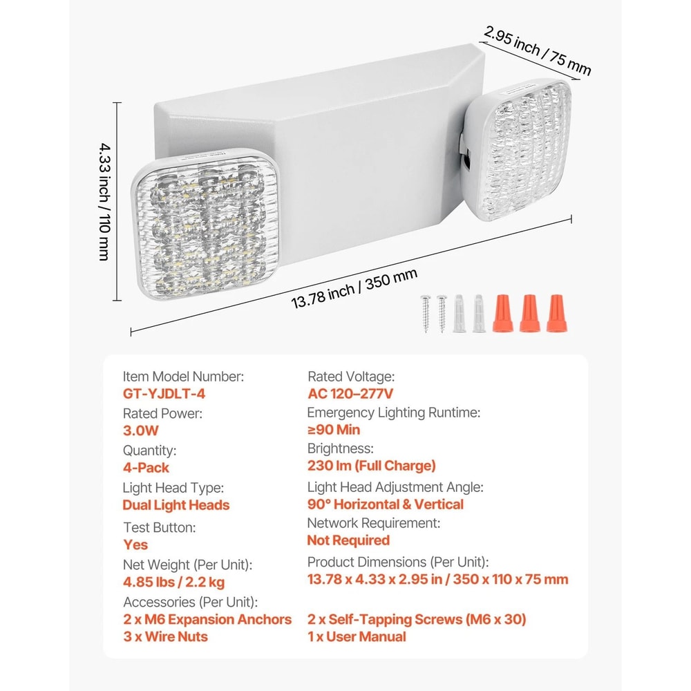 Commercial Emergency Lights With Battery Backup Dual Head Hardwired LED 5
