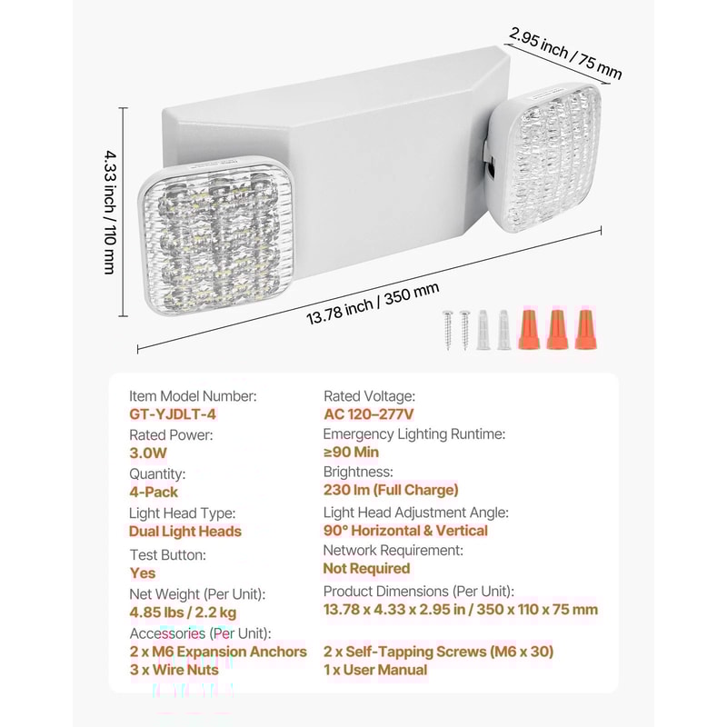 Commercial Emergency Lights With Battery Backup Dual Head Hardwired LED 5